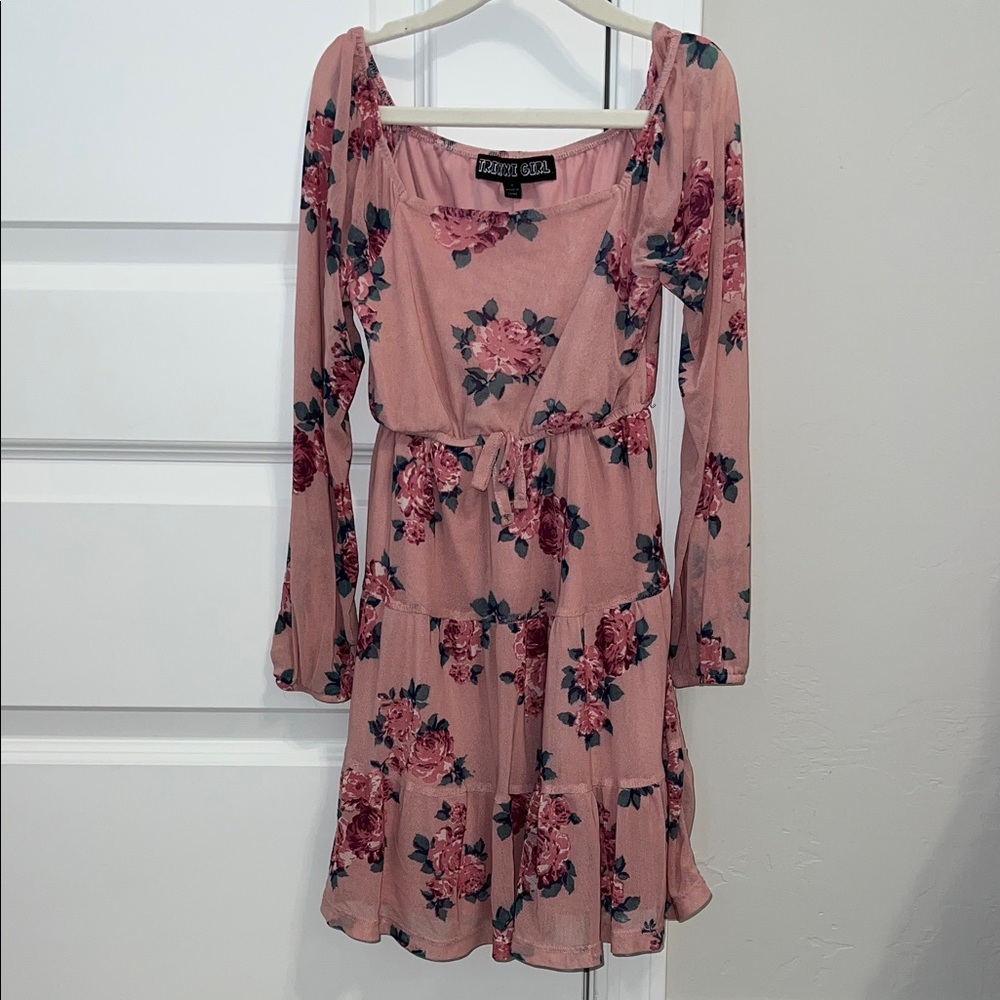 Trixxi Girl Pink Floral Long Sleeve Dress